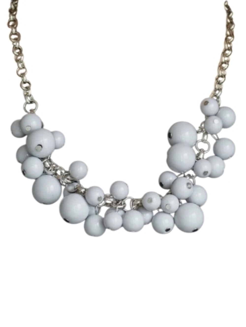 #fj130 Cluster Bead Statement Necklace - Light Gray - Picture 3 of 7